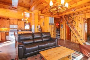Cabin 14 living room and kitchen.
