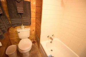 Cabin bathroom with shower/tub.