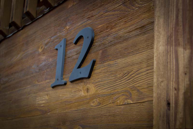 Cabin 12 exterior detail. Cabin numbers