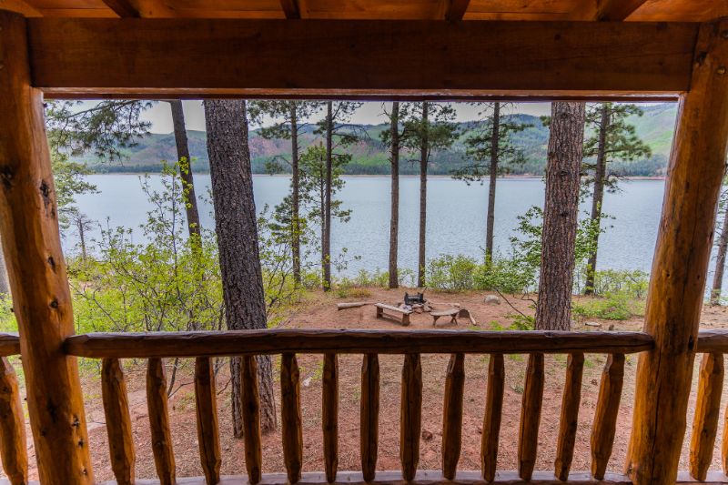 Cabin 33 front deck view of lake